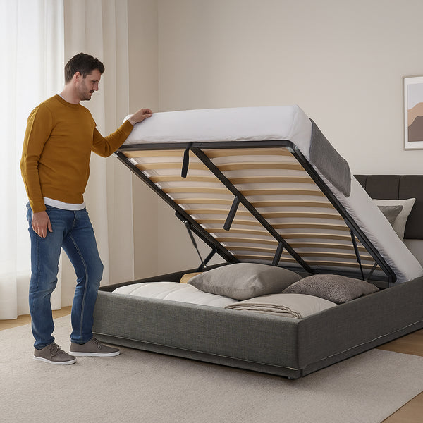Letto Contenitore Tröstiar con Apertura a Ribalta e Luce LED [en.casa]