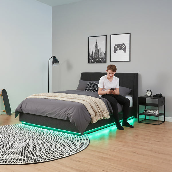 Letto Contenitore Tröstiar con Apertura a Ribalta e Luce LED [en.casa]