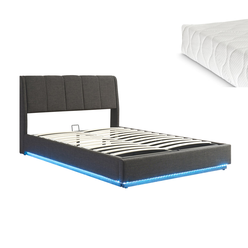 Letto Contenitore Tröstiar con Luce LED Letto con Materasso [en.casa]