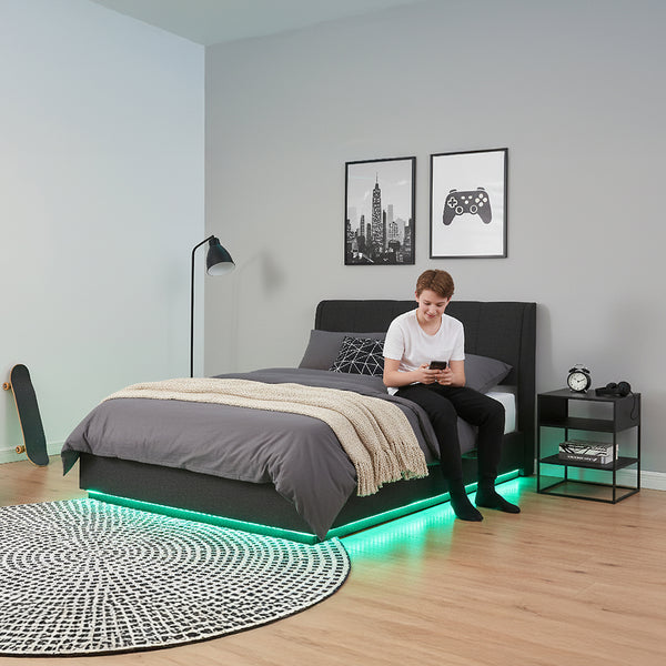 Letto Contenitore Tröstiar con Luce LED Letto con Materasso [en.casa]