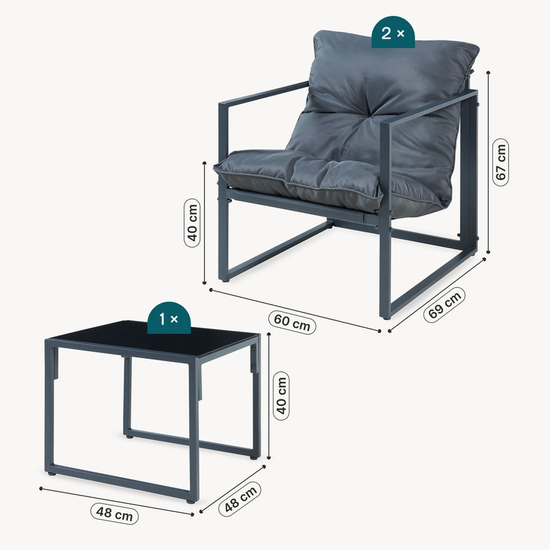 Schizzo in scala Set Salottino da Giardino Karg di 3 Mobili Tavolino e 2 Poltrone - casa.pro