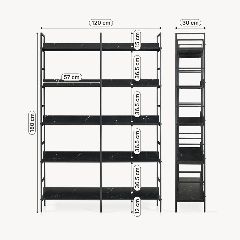 Schizzo in scala Libreria Noskik Scaffale da Terra con Ripiani 180 x 120 x 30 cm [en.casa]

