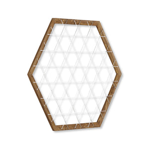 Griglia da Parete Bacheca Multifunzione con Cornice in Legno e Rete di Fili Appendi Foto Memoboard Esagonale Espositore Decorativo - Vari Colori [en.casa]