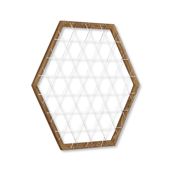 Griglia da Parete Bacheca Multifunzione con Cornice in Legno e Rete di Fili Appendi Foto Memoboard Esagonale Espositore Decorativo - Vari Colori [en.casa]