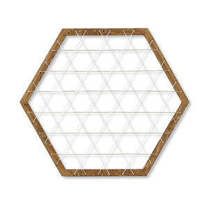 Griglia da Parete Bacheca Multifunzione con Cornice in Legno e Rete di Fili Appendi Foto Memoboard Esagonale Espositore Decorativo - Vari Colori [en.casa]