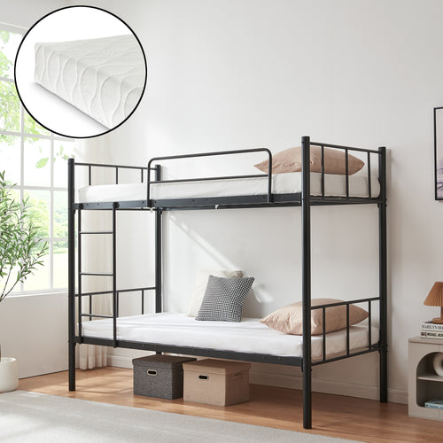 Letto a castello in metallo Berimma con 2 materassi 90x200 cm Nero [en.casa]