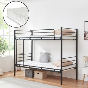 Letto a castello in metallo Bevapis con 2 materassi 90x200 cm Nero [en.casa]