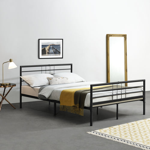 Struttura Letto in Acciaio con Testiera e Pediera 200x140/180 cm Letto Matrimoniale in Stile Classico/Moderno - Nero