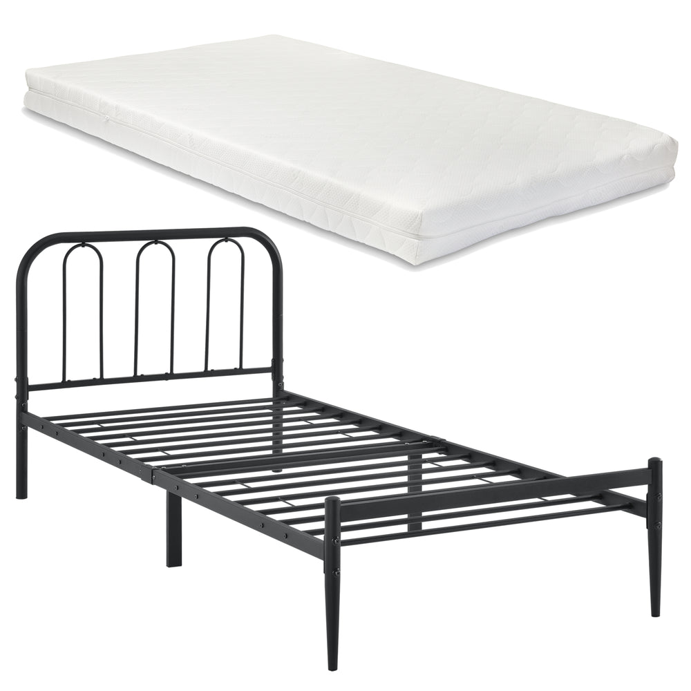 Struttura Letto in Metallo con Testiera e Pediera con Materasso a Schiuma Fredda 90/140/160/180 x 200 cm