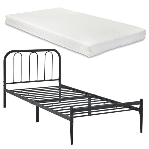 Struttura Letto in Metallo con Testiera e Pediera con Materasso a Schiuma Fredda 90/140/160/180 x 200 cm