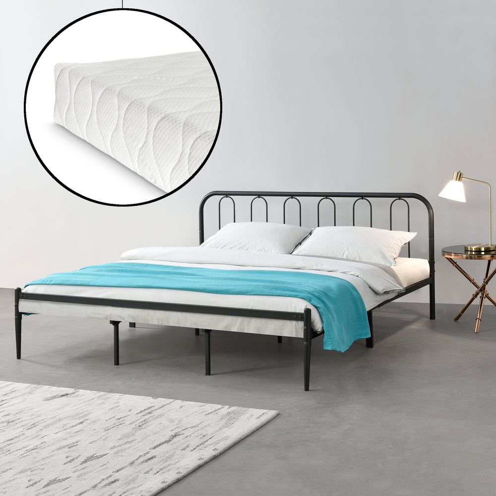 Struttura Letto in Metallo con Testiera e Pediera con Materasso a Schiuma Fredda 90/140/160/180 x 200 cm