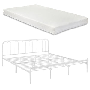 Struttura Letto in Metallo con Testiera e Pediera con Materasso a Schiuma Fredda 90/140/160/180 x 200 cm - Bianco