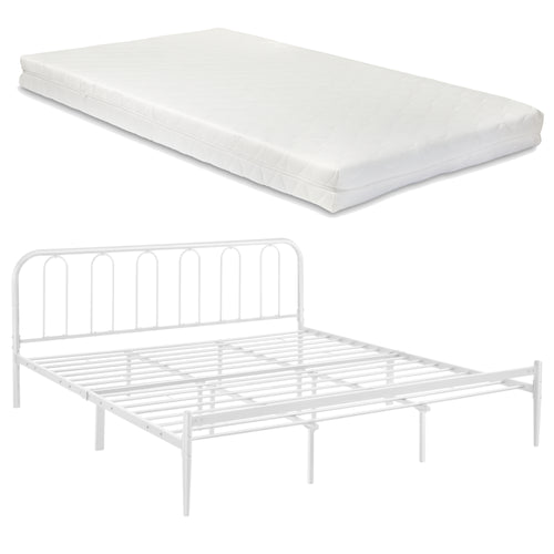 Struttura Letto in Metallo con Testiera e Pediera con Materasso a Schiuma Fredda 90/140/160/180 x 200 cm - Bianco
