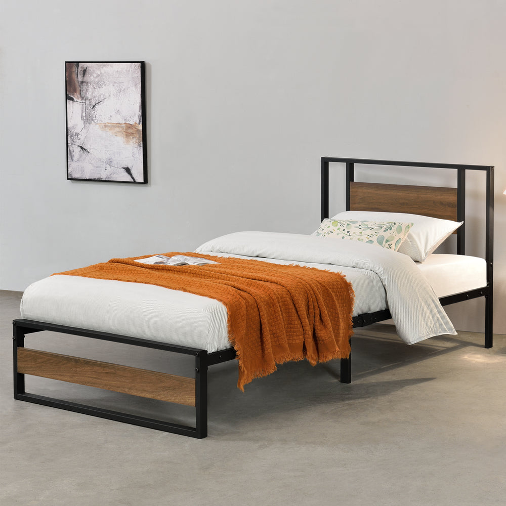 Letto in metallo Villach in varie dimensioni Nero Effetto noce [en.casa] - premiumXL