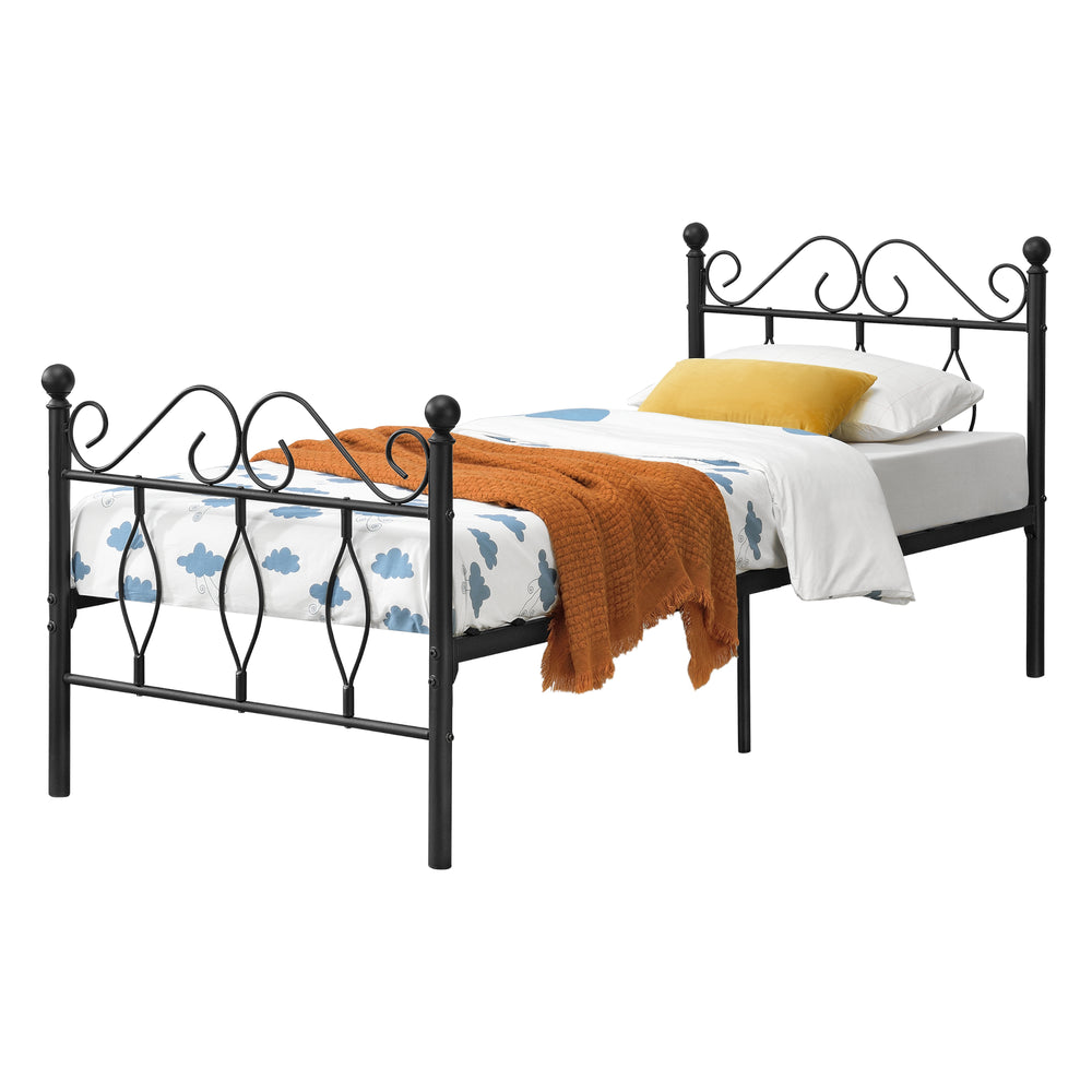 Struttura Letto in Metallo con Testiera e Pediera in Stile Romantico/Classico 90/120/140 x 200 cm Letto Singolo / Francese / 1 Piazza e Mezza - Nero