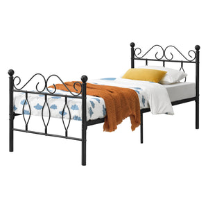 Struttura Letto in Metallo con Testiera e Pediera in Stile Romantico/Classico 90/120/140 x 200 cm Letto Singolo / Francese / 1 Piazza e Mezza - Nero