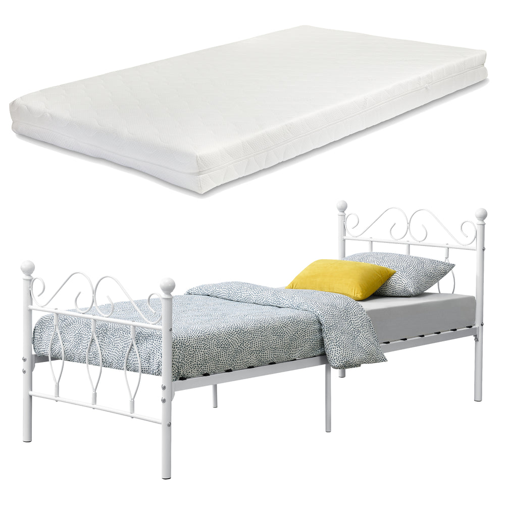 Letto in metallo Apolda con materasso varie dimensioni fino a 300kg Bianco [en.casa] - premiumXL