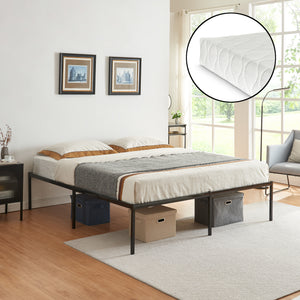 Letto Vårdö in Acciaio Nero con Materasso a Schiuma Fredda [en.casa]