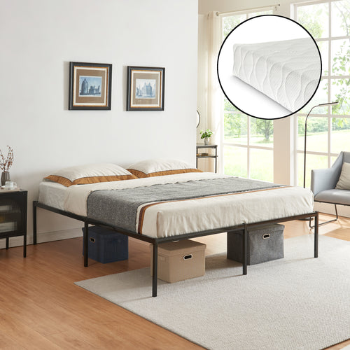 Letto Vårdö in Acciaio Nero con Materasso a Schiuma Fredda [en.casa]