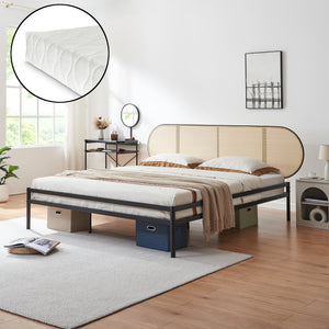 Letto in metallo Linköping con testiera ovale e materasso [en.casa]