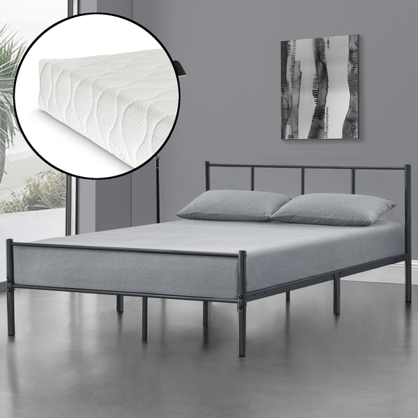 Struttura Letto in Metallo con Testiera e Pediera con Materasso a Schiuma Fredda 90/120/140 x 200cm - Grigio/Bianco