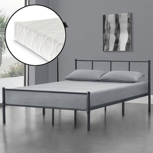 Struttura Letto in Metallo con Testiera e Pediera con Materasso a Schiuma Fredda 90/120/140 x 200cm - Grigio/Bianco