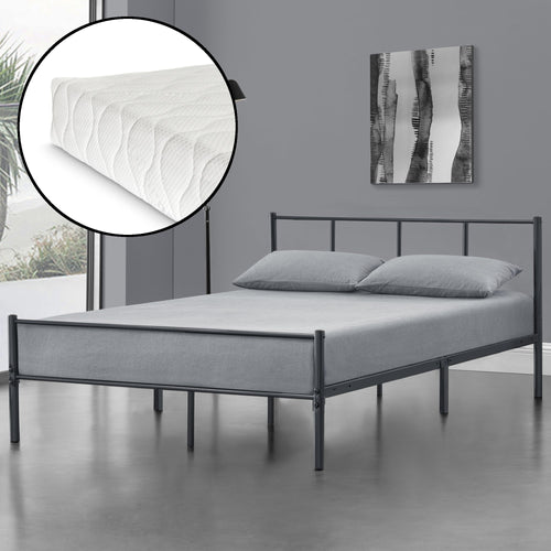 Struttura Letto in Metallo con Testiera e Pediera con Materasso a Schiuma Fredda 90/120/140 x 200cm - Grigio/Bianco