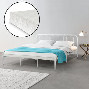 Struttura Letto in Metallo con Testiera e Pediera con Materasso a Schiuma Fredda 90/140/160/180 x 200 cm - Bianco
