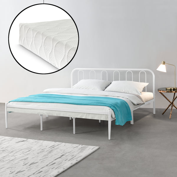 Struttura Letto in Metallo con Testiera e Pediera con Materasso a Schiuma Fredda 90/140/160/180 x 200 cm - Bianco