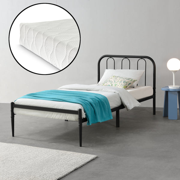Struttura Letto in Metallo con Testiera e Pediera con Materasso a Schiuma Fredda 90/140/160/180 x 200 cm
