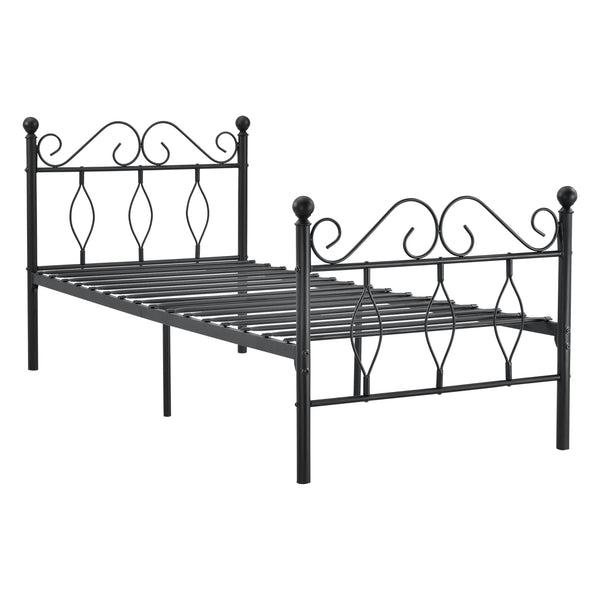 Struttura Letto in Metallo con Testiera e Pediera in Stile Romantico/Classico 90/120/140 x 200 cm Letto Singolo / Francese / 1 Piazza e Mezza - Nero