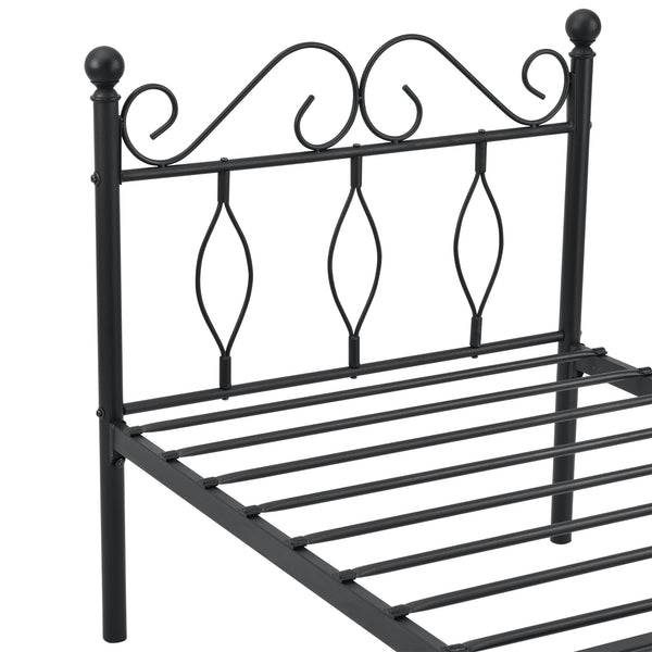 Struttura Letto in Metallo con Testiera e Pediera in Stile Romantico/Classico 90/120/140 x 200 cm Letto Singolo / Francese / 1 Piazza e Mezza - Nero