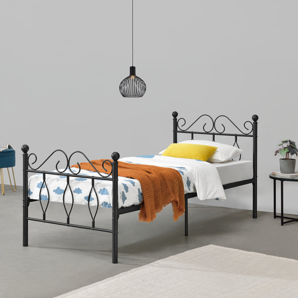 Struttura Letto in Metallo con Testiera e Pediera in Stile Romantico/Classico 90/120/140 x 200 cm Letto Singolo / Francese / 1 Piazza e Mezza - Nero