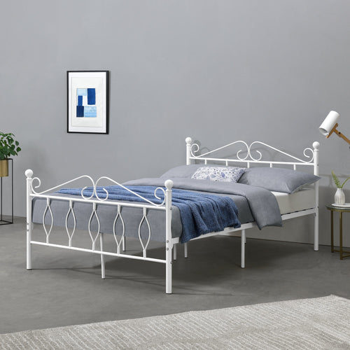 Struttura Letto in Metallo con Testiera e Pediera in Stile Romantico - Bianco