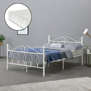 Struttura Letto in Metallo con Testiera e Pediera in Stile Romantico/Classico con Materasso 90/120/140 x 200 cm Letto 1 Piazza e Mezza/ Francese/Singolo - Bianco