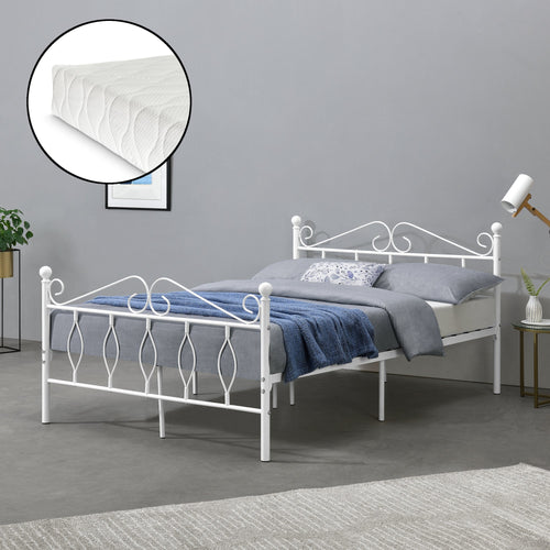 Struttura Letto in Metallo con Testiera e Pediera in Stile Romantico/Classico con Materasso 90/120/140 x 200 cm Letto 1 Piazza e Mezza/ Francese/Singolo - Bianco