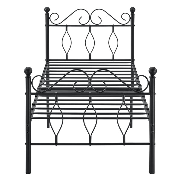 Struttura Letto in Metallo con Testiera e Pediera in Stile Romantico/Classico con Materasso 90/120/140 x 200 cm Letto 1 Piazza e Mezza/ Francese/Singolo - Nero 