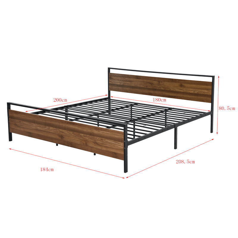 Schizzo in scala Struttura Letto in Acciaio 140/180 x 200 cm Testiera e Pediera Decorate con Panelli in Effetto Legno di Color Noce Letto Matrimoniale in Stile Moderno - Nero