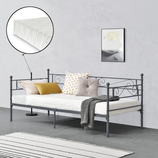 Divano Kerava in Acciaio Letto Singolo con Materasso a Schiuma Fredda 90 x 200 cm - Vari Colori [en.casa]

