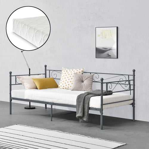 Divano Kerava in Acciaio Letto Singolo con Materasso a Schiuma Fredda 90 x 200 cm - Vari Colori [en.casa]

