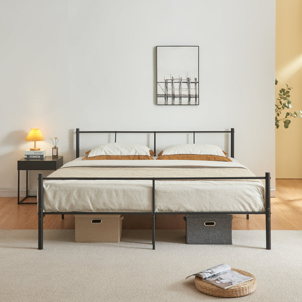 Letto Matrimoniale Laos con Testiera e Pediera - Acciaio Nero [en.casa] 