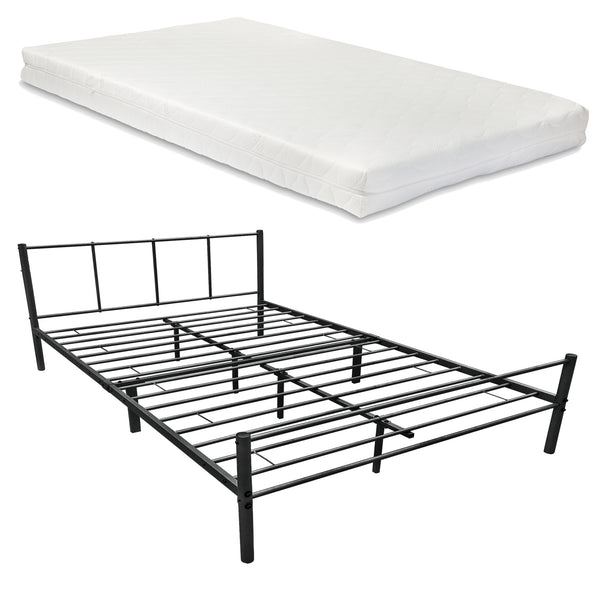 Letto Matrimoniale Laos con Materasso - Acciaio Nero [en.casa]