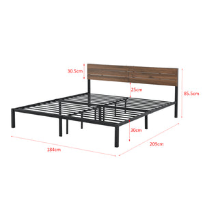 Struttura Letto in Stile Moderno 90/140/180 x 200 cm Letto in Acciaio Nero con Testiera Decorata con Pannelli in Color Noce