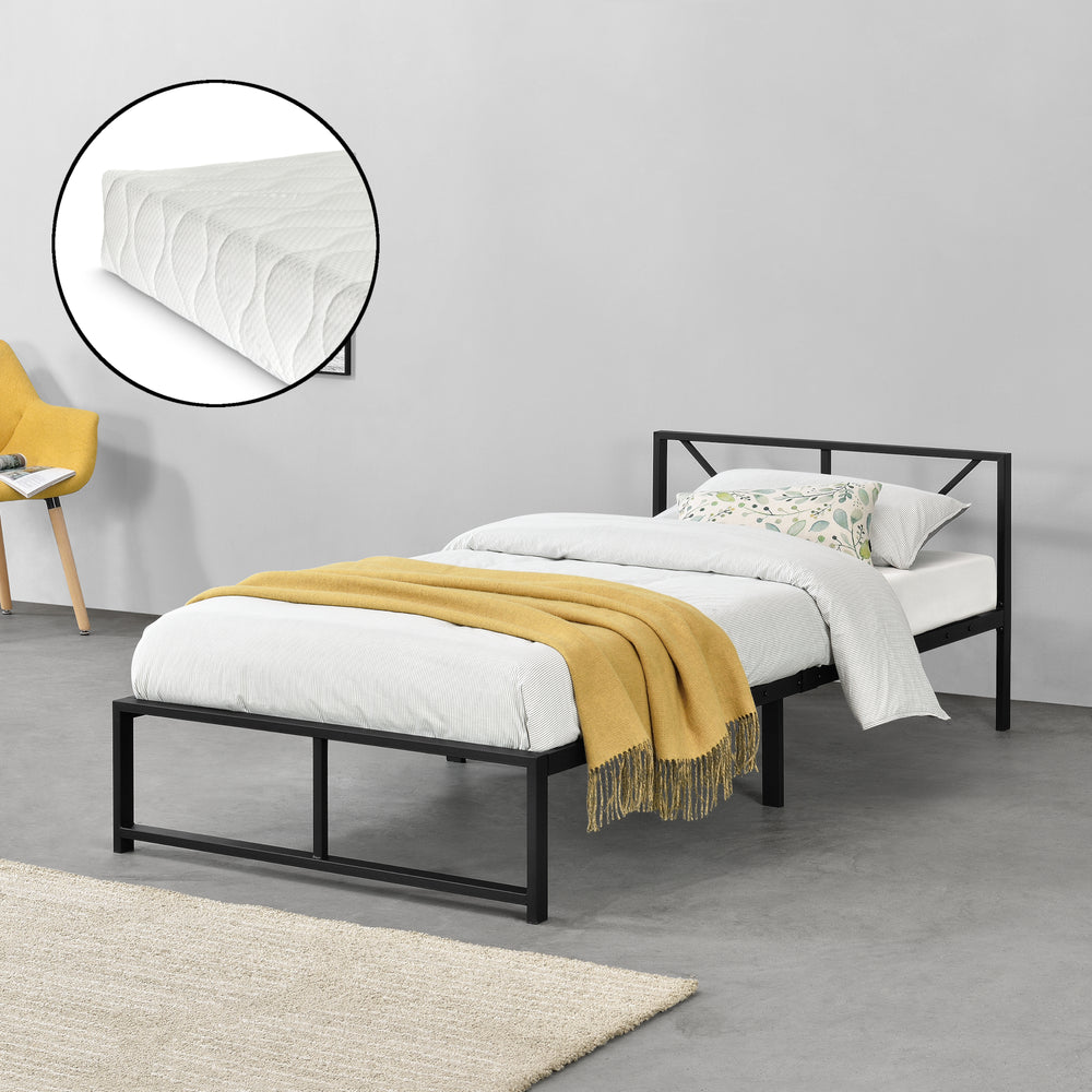 Letto in metallo Meran con materasso acciaio nero [en.casa] - premiumXL