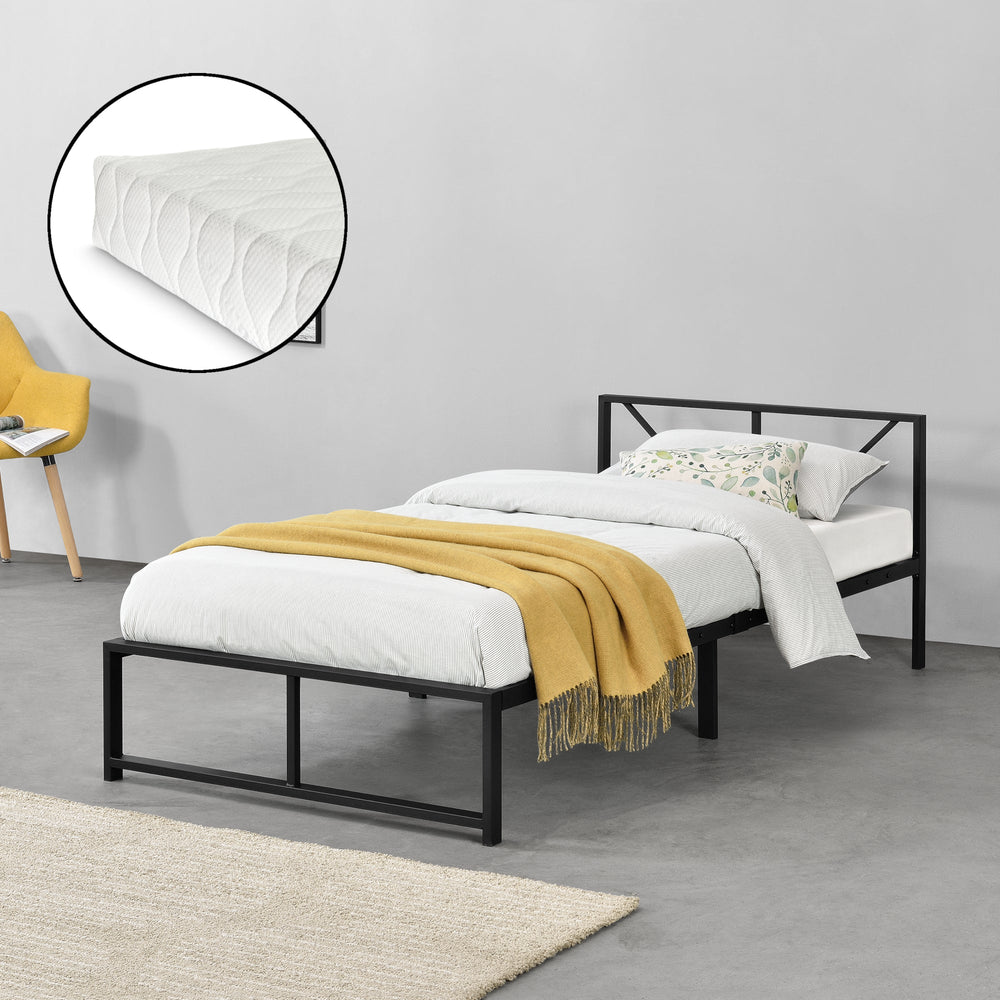 Letto in metallo Meran con materasso acciaio nero [en.casa] - premiumXL