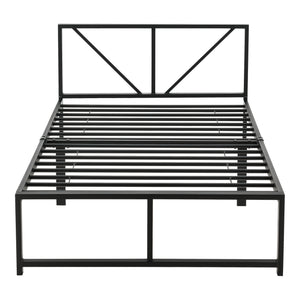 Letto in Metallo con Materasso a Schiuma Fredda 90/140/180x200 cm Letto Matrimoniale/Francese/Singolo con Testiera Decorativa Letto in Stile Classico/Moderno - Nero