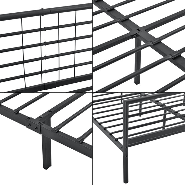 Struttura Letto in Acciaio con Testiera e Pediera 200x140/180 cm Letto Matrimoniale in Stile Classico/Moderno - Nero