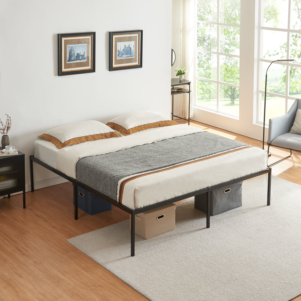 Letto Vårdö in Acciaio Nero con Materasso a Schiuma Fredda [en.casa]