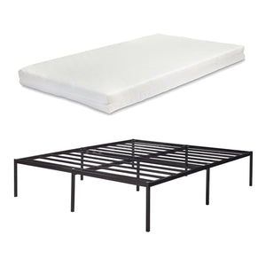 Letto Vårdö in Acciaio Nero con Materasso a Schiuma Fredda [en.casa]