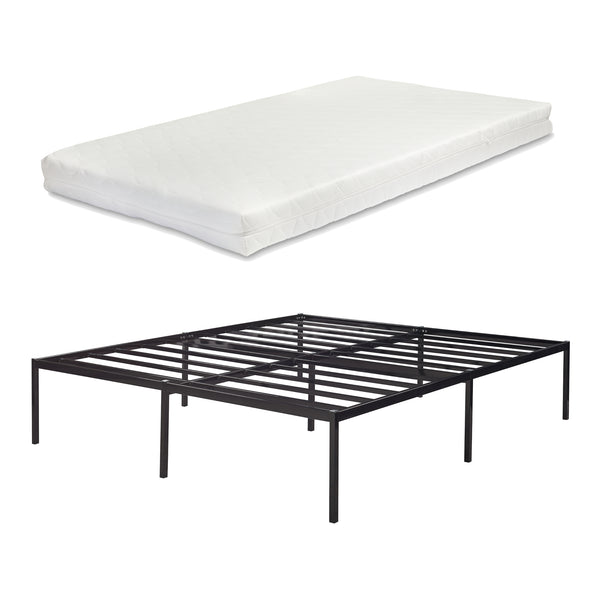 Letto Vårdö in Acciaio Nero con Materasso a Schiuma Fredda [en.casa]